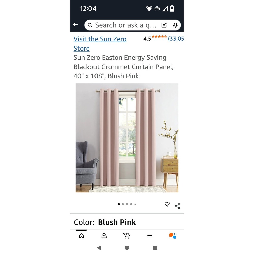 2 Panels 40" x 108" Sun Zero Energy Saving Blackout‎ Grommet, Blush Pink